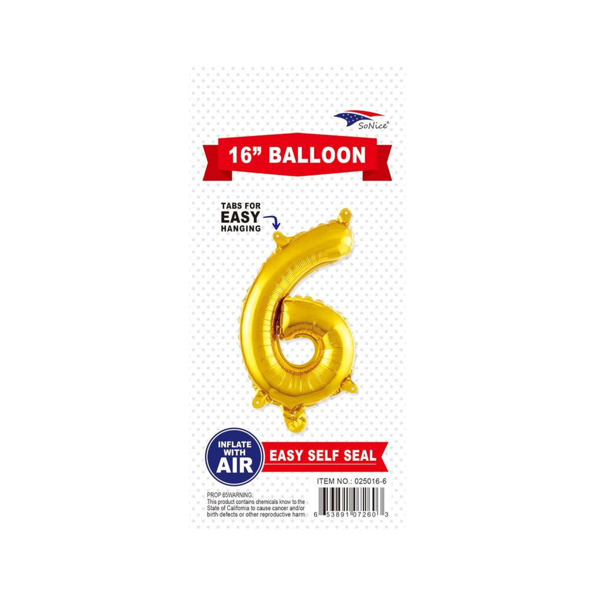 16"Foil Balloon Number 6 Gold